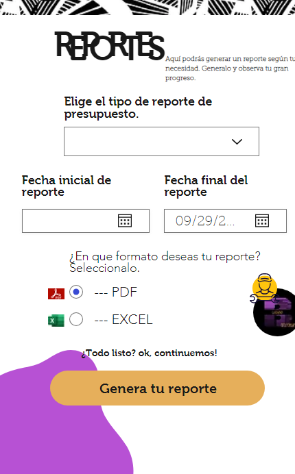 Mockup Generación de Reportes